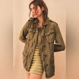 Free People Not Your Brother’s Surplus Cargo Jacket in Olive Green Size S