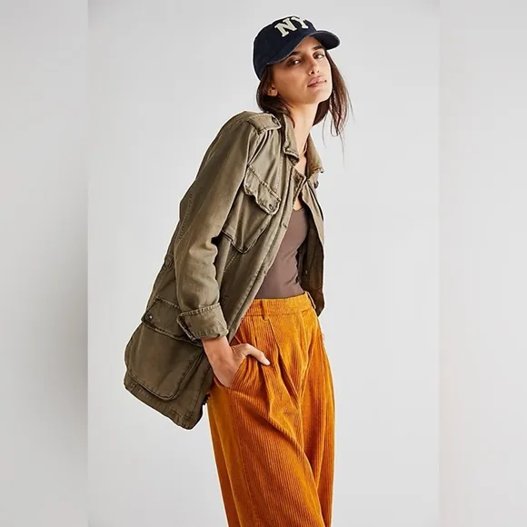 Free People Not Your Brother’s Surplus Cargo Jacket in Olive Green Size S