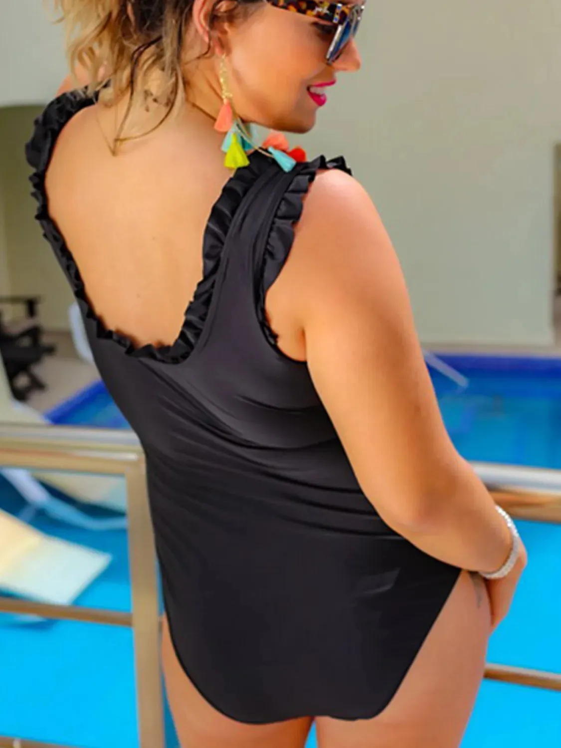 Frill Plunge Sleeveless One-Piece Swimwear
