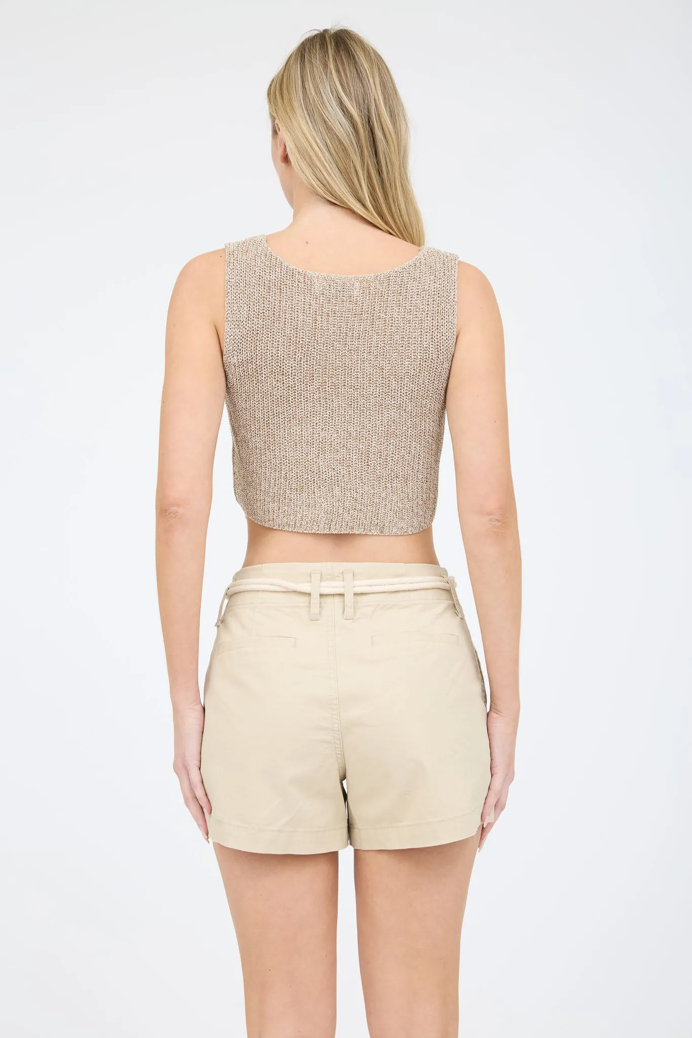 FRONT HOOK CROPPED KNIT CARDIGAN VEST