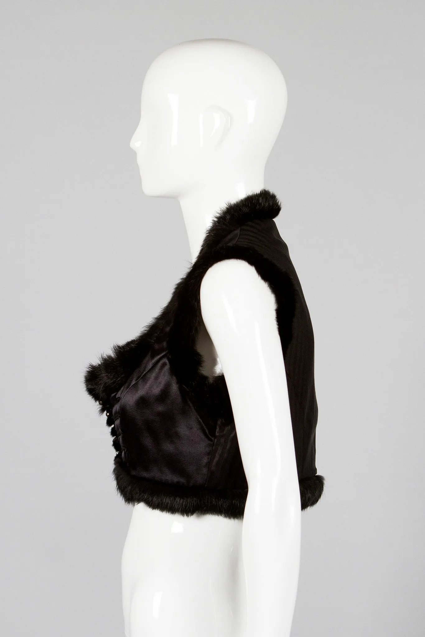 Fur Trim Satin Vest