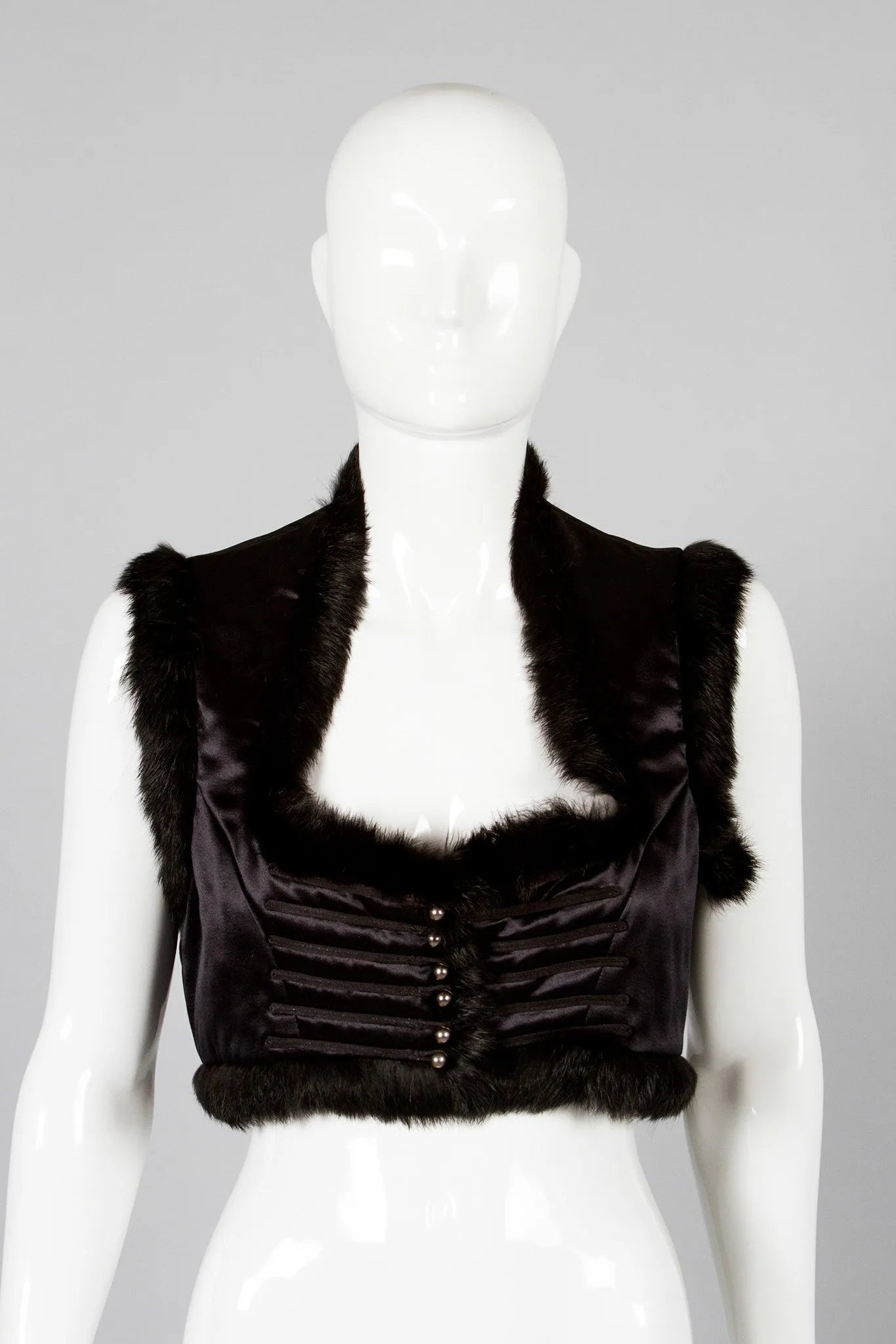 Fur Trim Satin Vest