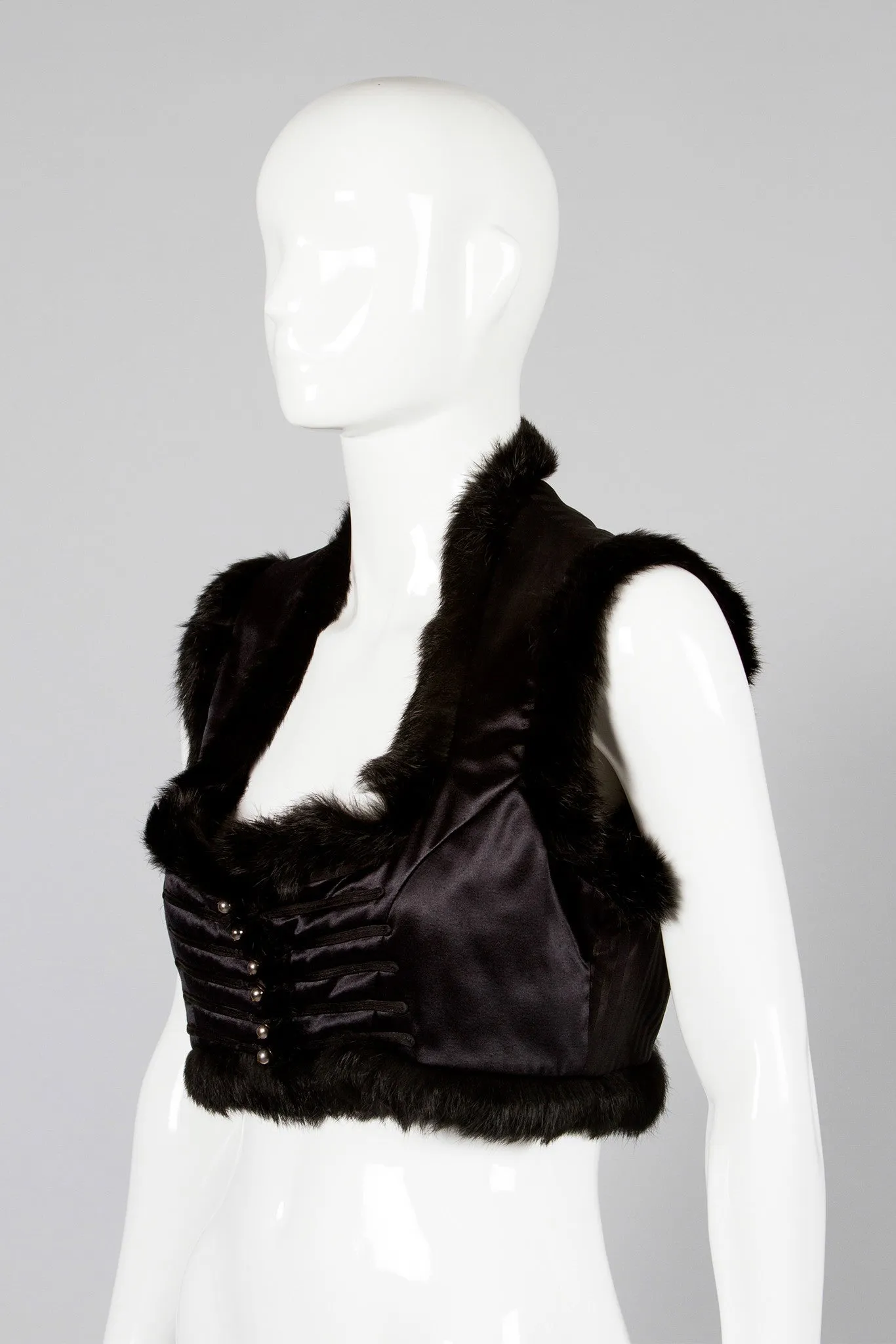 Fur Trim Satin Vest