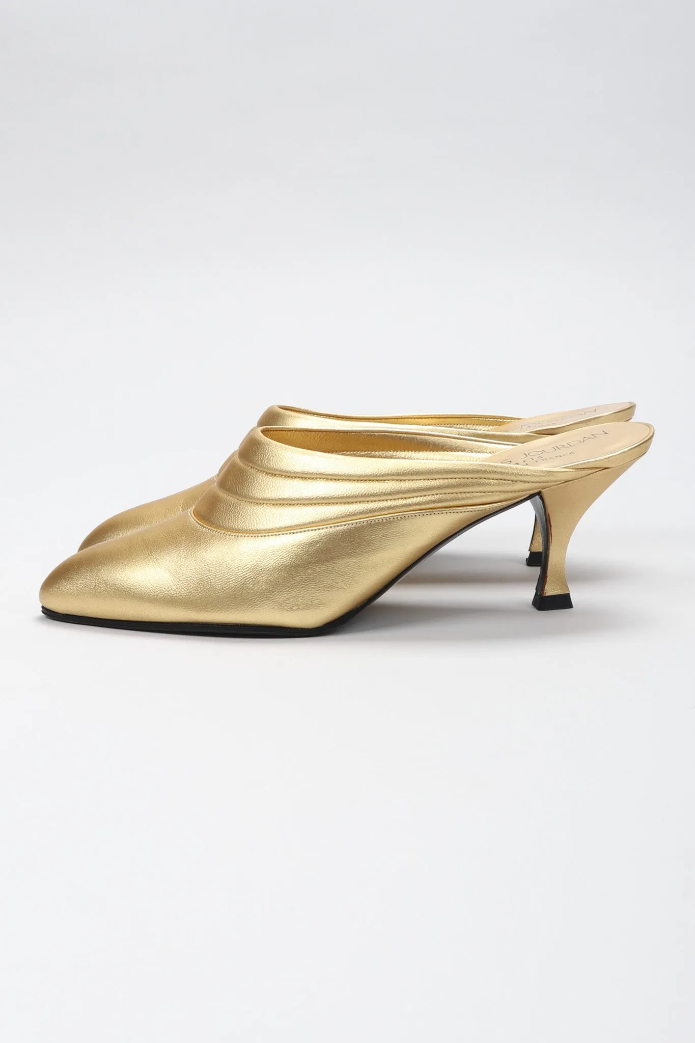 Gold Leather Lamé Mules