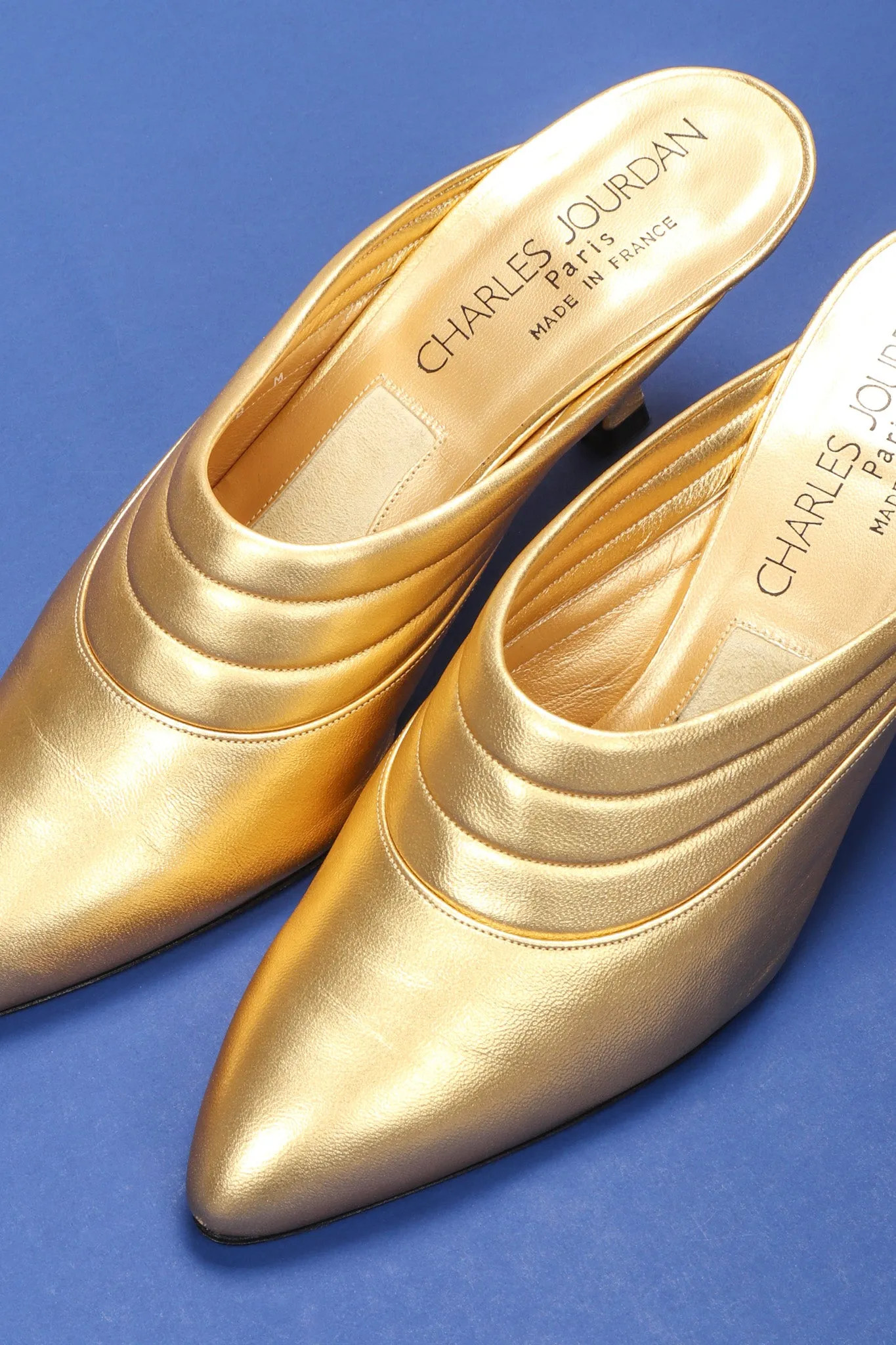 Gold Leather Lamé Mules