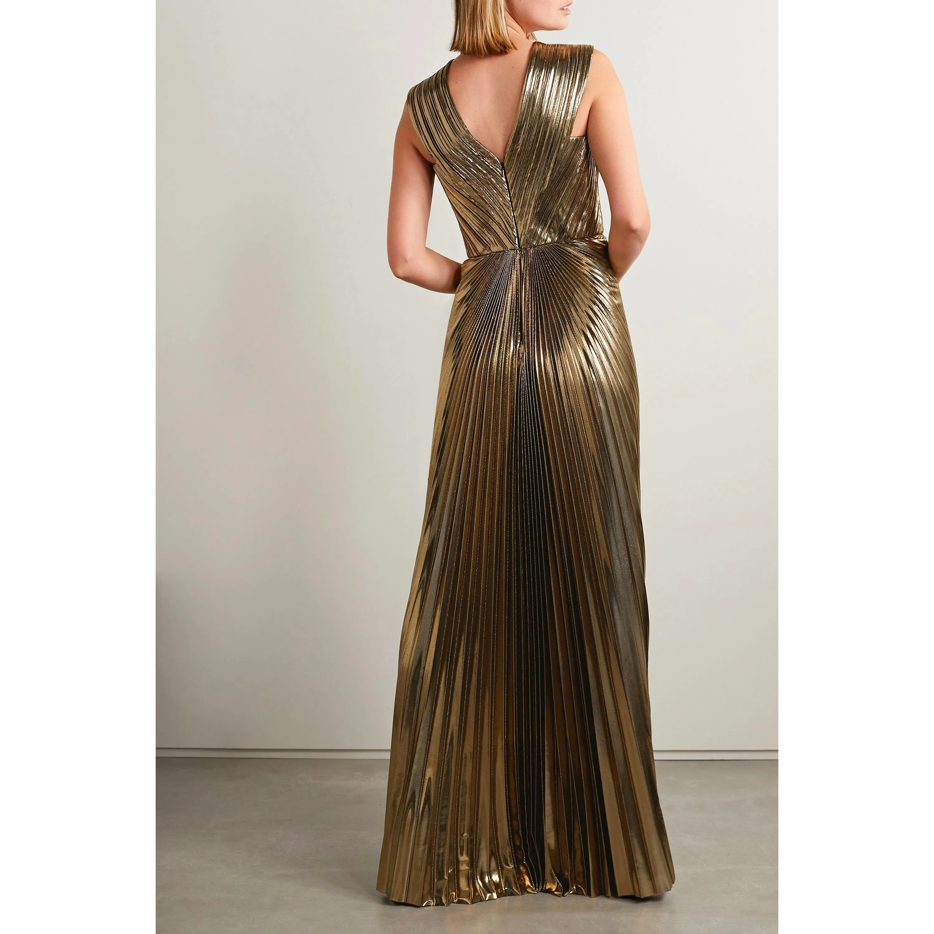 Gold Pleated Metallic Lamé Gown
