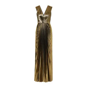 Gold Pleated Metallic Lamé Gown