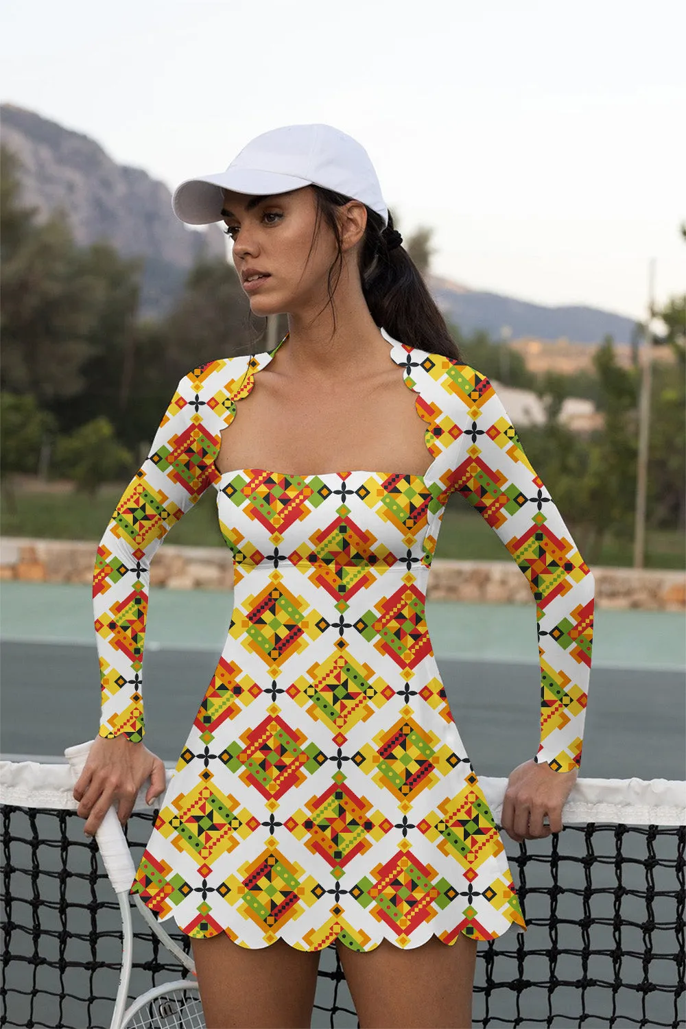 Golden Ember Long Sleeve Court Dress – Women’s Activewear for Tennis, Pickleball & Sports Performance