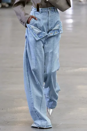 Goosudu Casual Solid Patchwork Regular Denim Jeans
