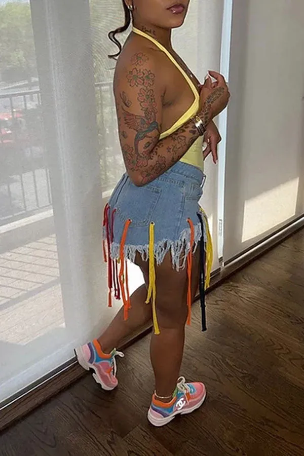 Goosudu Solid Color Casual Tassels Shorts