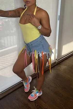 Goosudu Solid Color Casual Tassels Shorts
