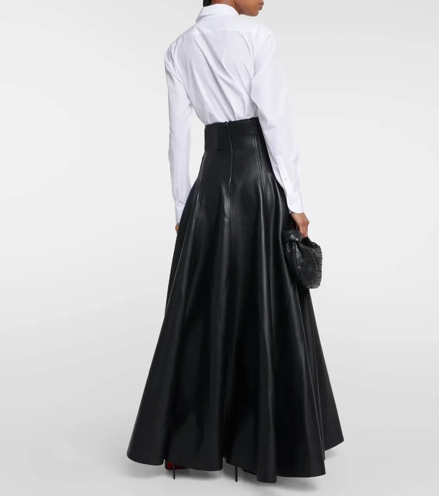 Grace NORMA KAMALI faux leather flared maxi skirt, black