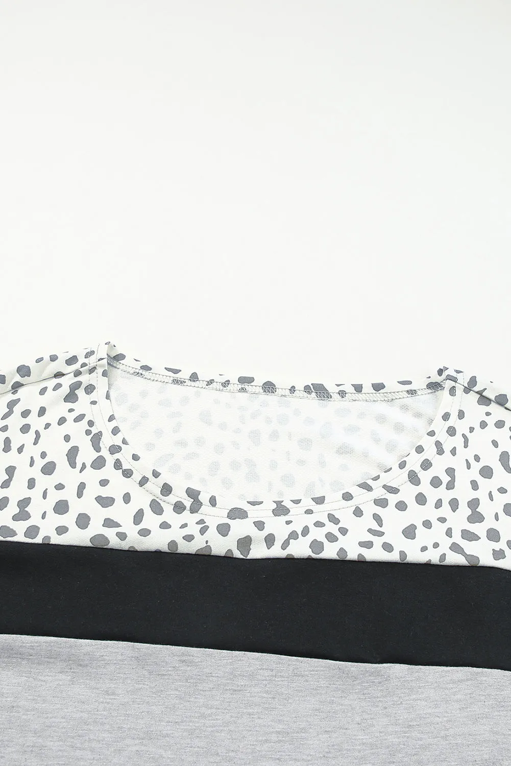 Gray Leopard Colorblock Patchwork Pullover and Shorts Set