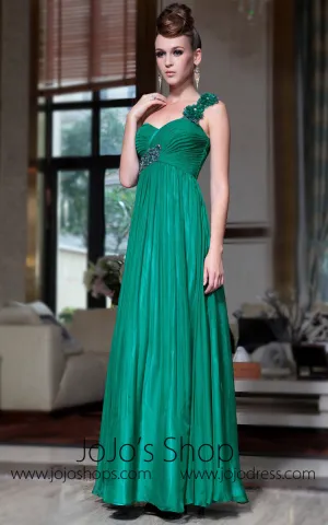 Grecian Green One Shoulder Empire Formal Prom Evening Dress