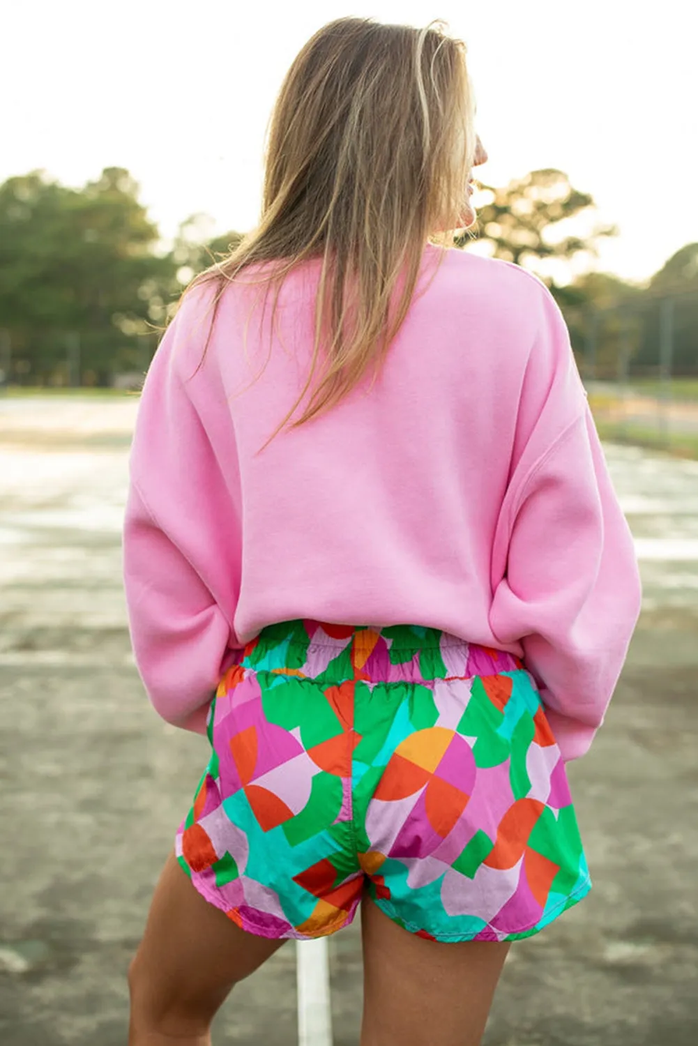 Green Abstract Print Smock Waist Casual Shorts