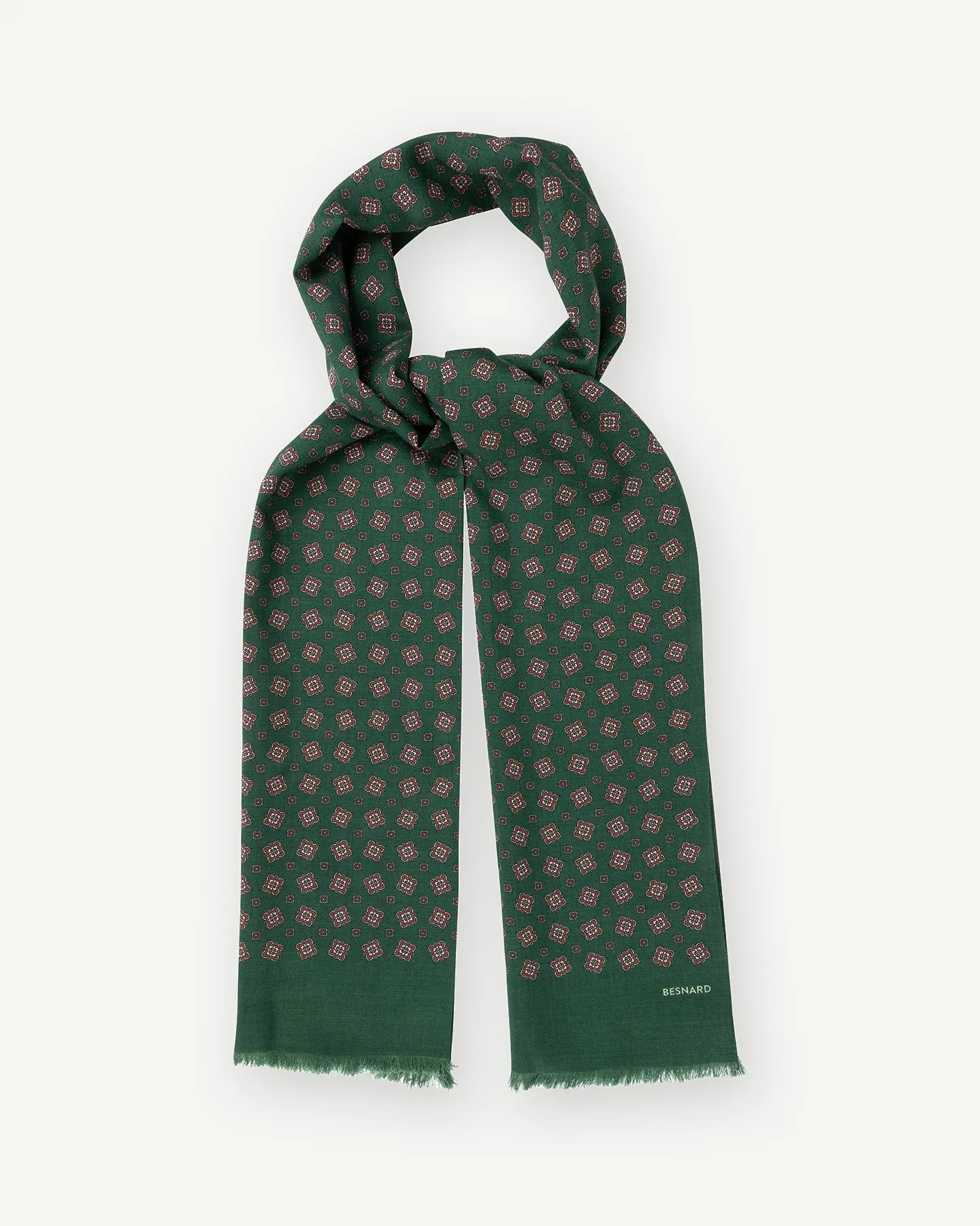 Green Medallion Print Wool Silk Scarf