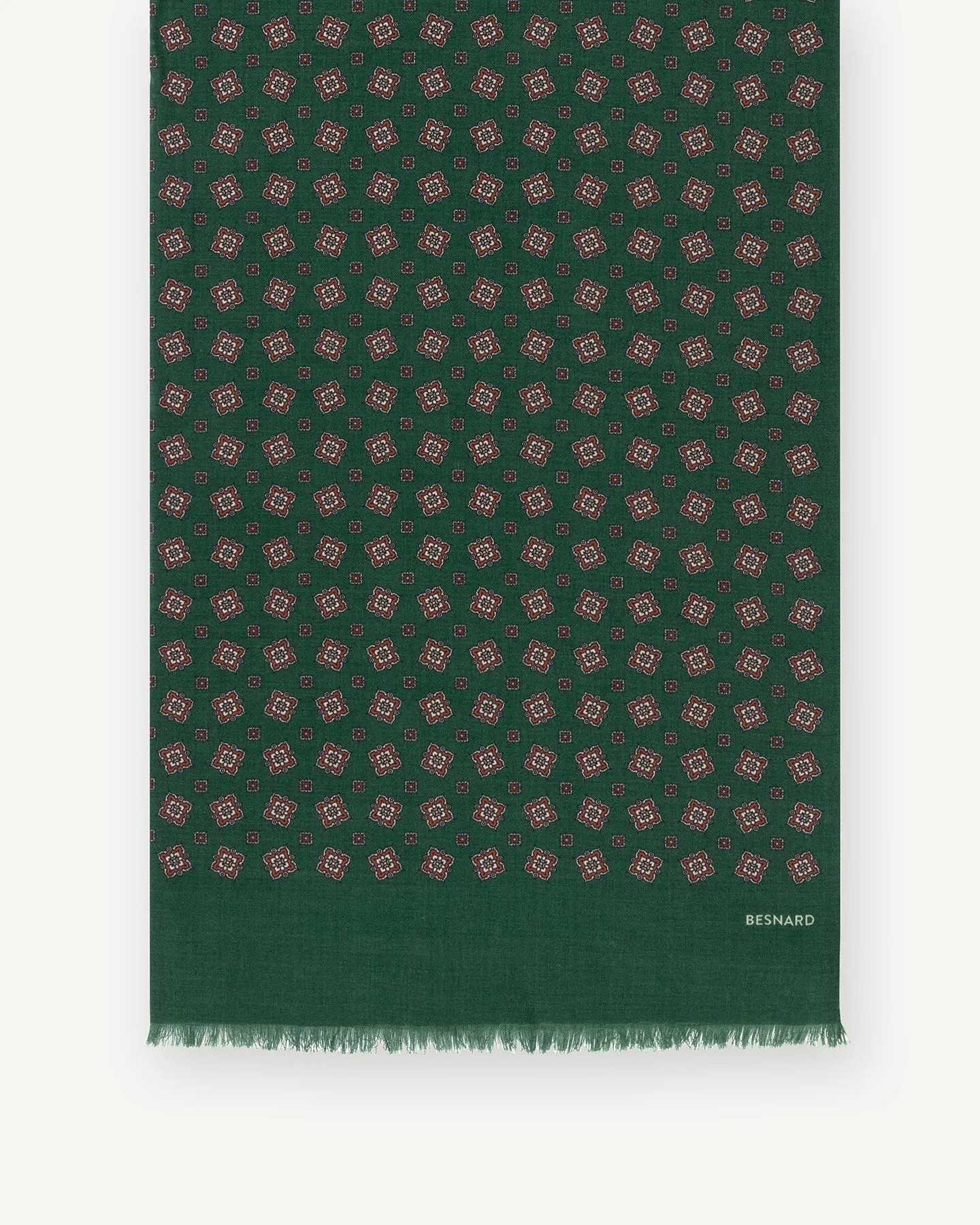 Green Medallion Print Wool Silk Scarf