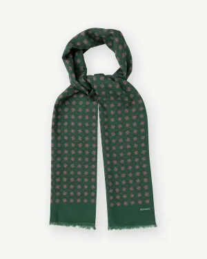 Green Medallion Print Wool Silk Scarf