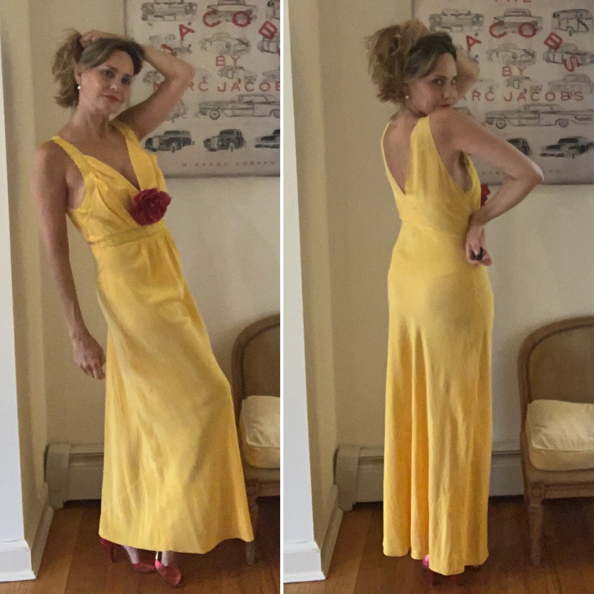 Hand Dyed Yellow Nightgown / Slip Dress - 50s
