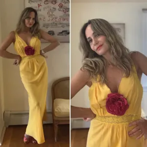 Hand Dyed Yellow Nightgown / Slip Dress - 50s