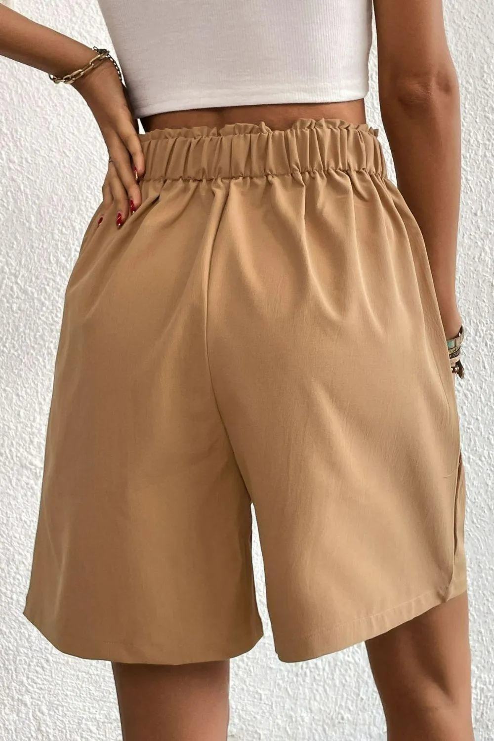 Hazel Blues® | Buttoned Elastic Waist Pleated Detail Shorts