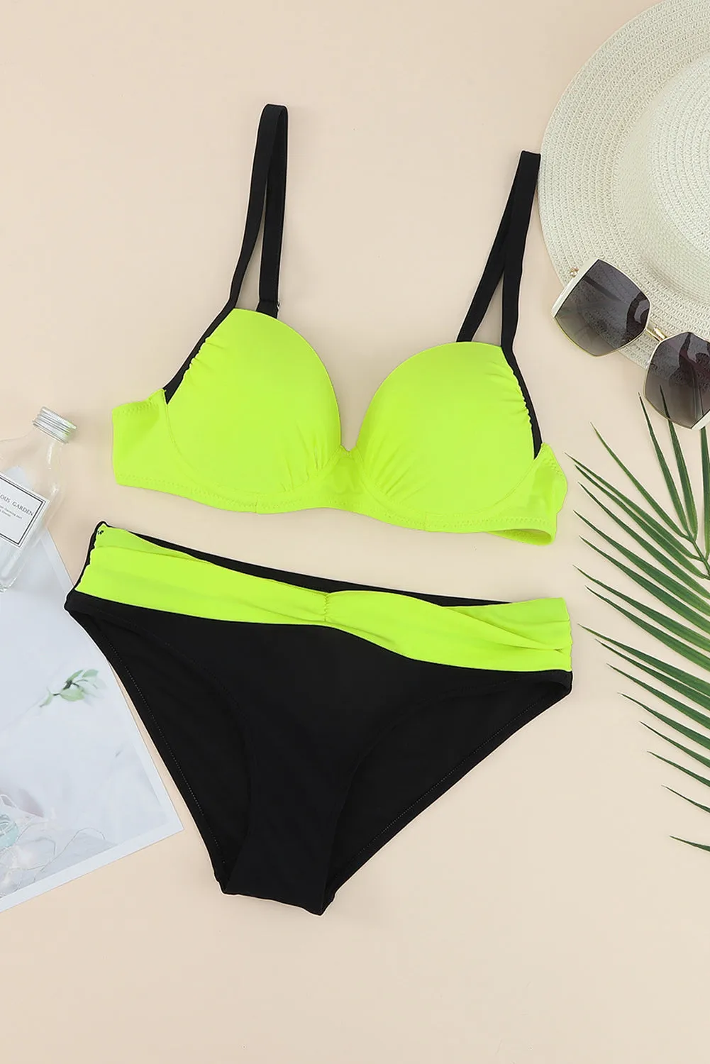 Hazel Blues® |  Contrast Sweetheart Neck Bikini Set