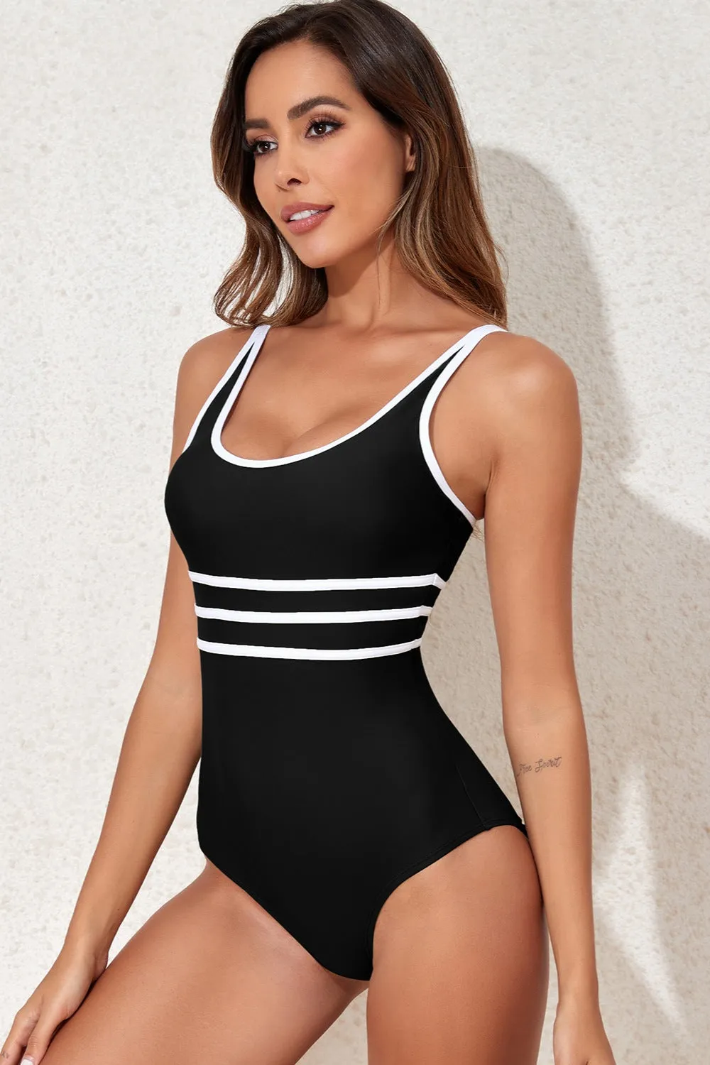 Hazel Blues® |  Contrast Trim Scoop Neck One-Piece Swimwear