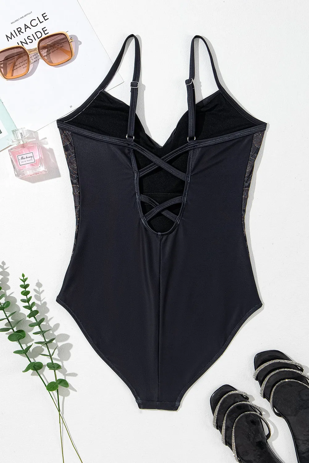 Hazel Blues® |  Embroidered V-Neck One-Piece Swimwear
