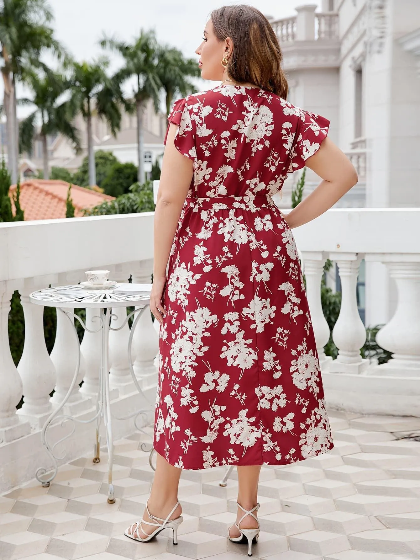 Hazel Blues® |  Floral Tie Waist Surplice Neck Midi Dress