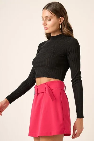 Hazel Blues® |  Mittoshop Mock Neck Long Sleeve Crop Knit Top