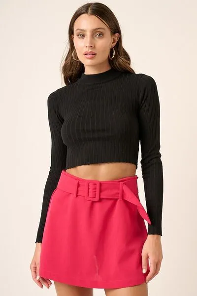 Hazel Blues® |  Mittoshop Mock Neck Long Sleeve Crop Knit Top