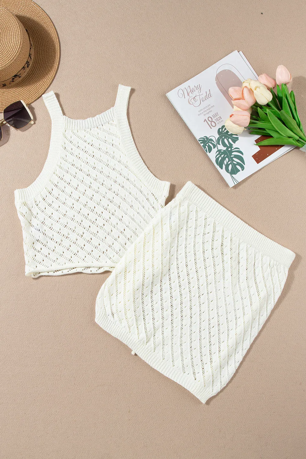 Hazel Blues® |  Openwork Sleeveless Top and Drawstring Skirt Cover Up Set