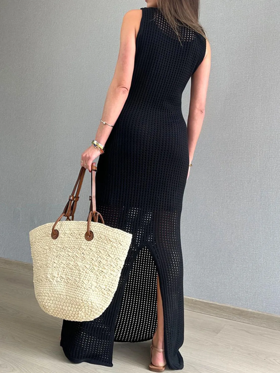 Hazel Blues® |  Openwork Slit Round Neck Cover-Up