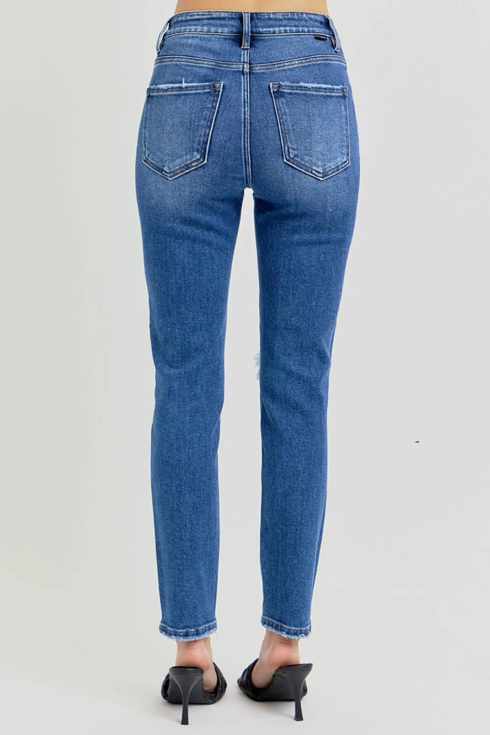 Hazel Blues® |  RISEN High Rise Ankle Skinny Knee Distressed Jeans