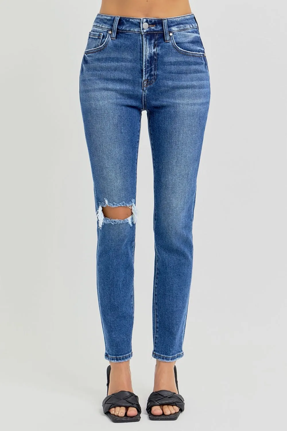 Hazel Blues® |  RISEN High Rise Ankle Skinny Knee Distressed Jeans