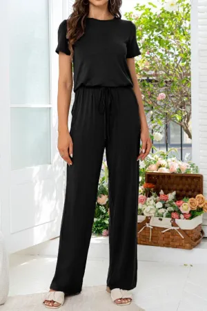 Hazel Blues® | Round Neck Open Back Jumpsuit with Pockets