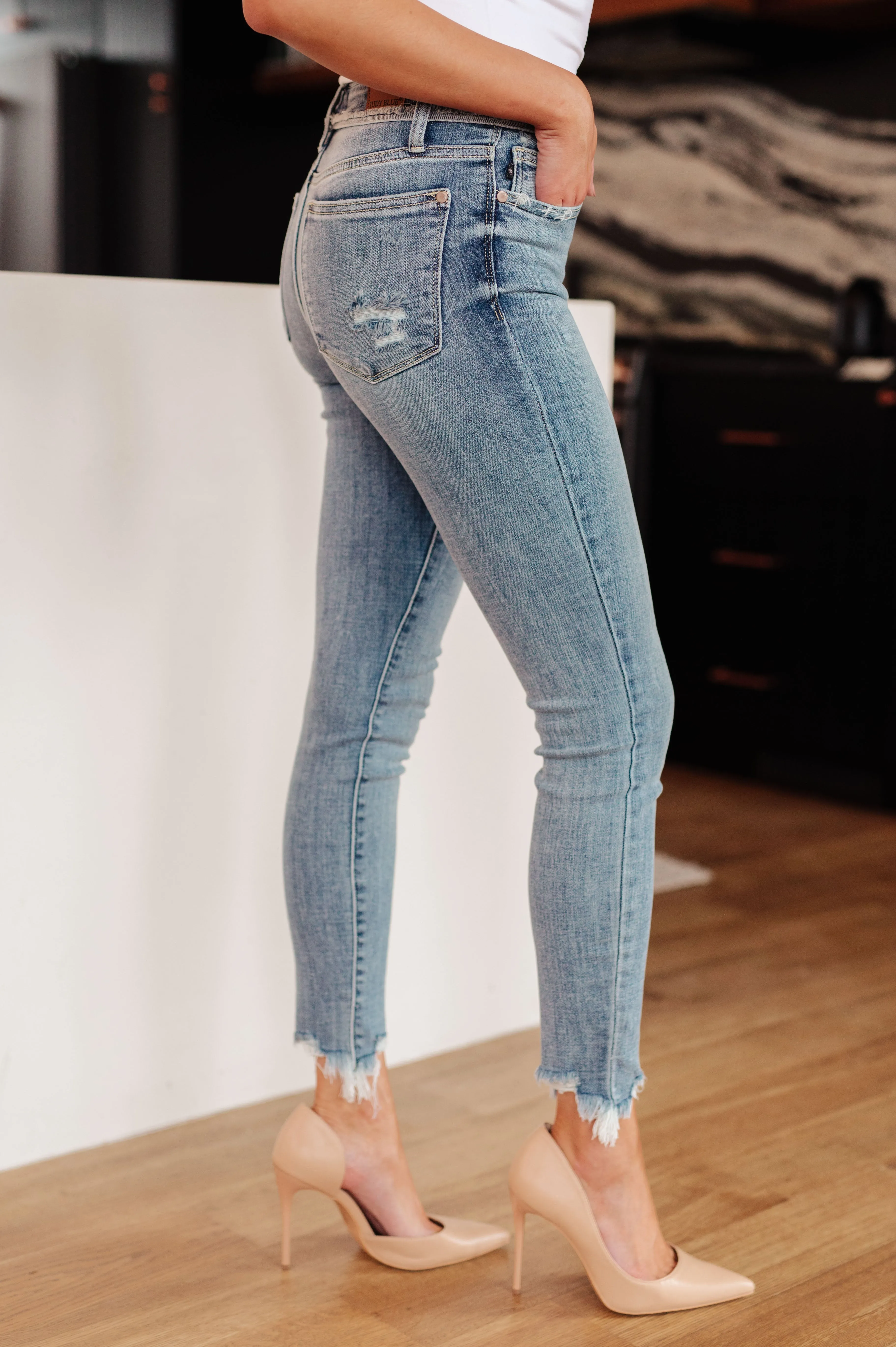 Hazel Blues® |  Sherry Mid Rise Release Waistband Detail Skinny
