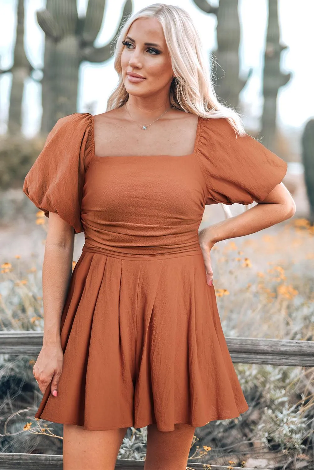 Hazel Blues® | Square Neck Pleated Dress with Pockets