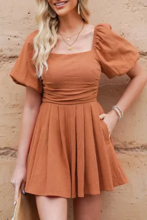 Hazel Blues® | Square Neck Pleated Dress with Pockets
