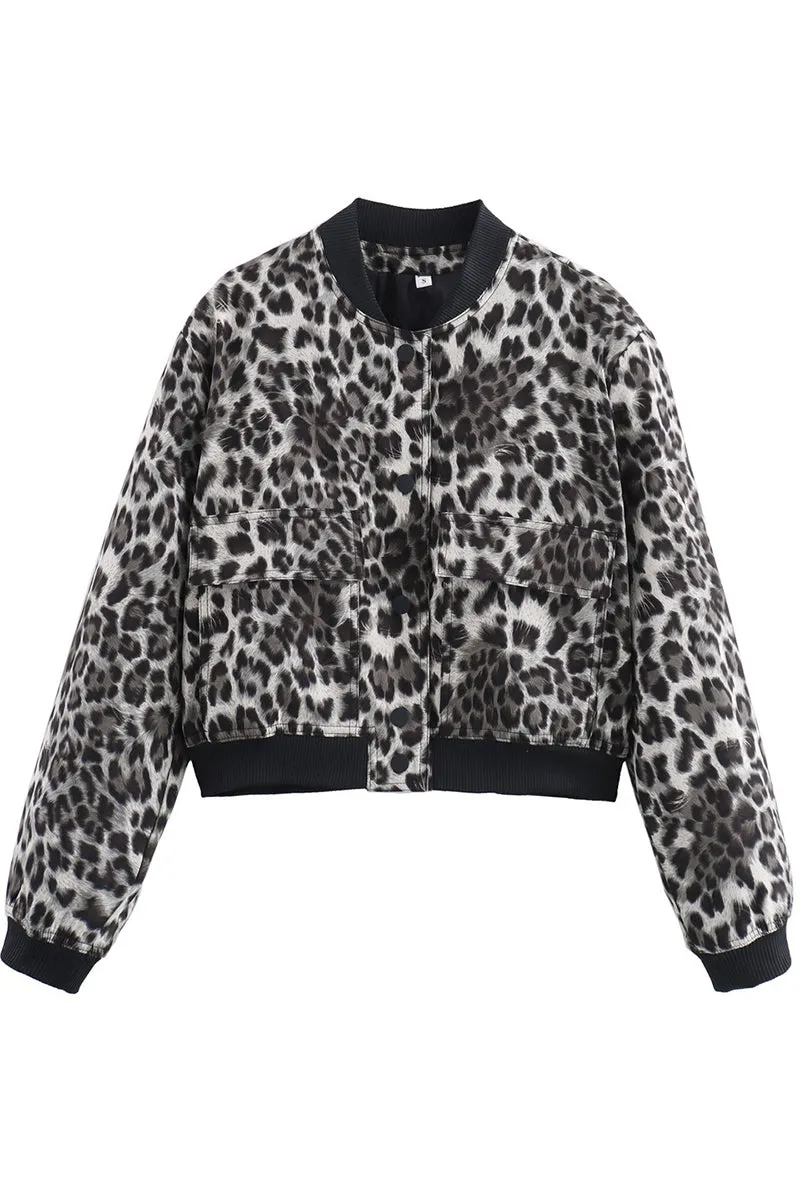 HCR1051 Leopard Print Bomber Coat Outerwear