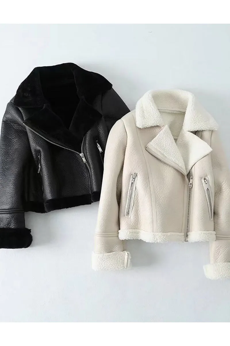 HCS1115 Classic Shearling Moto Jacket Outerwear