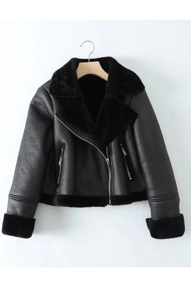 HCS1115 Classic Shearling Moto Jacket Outerwear