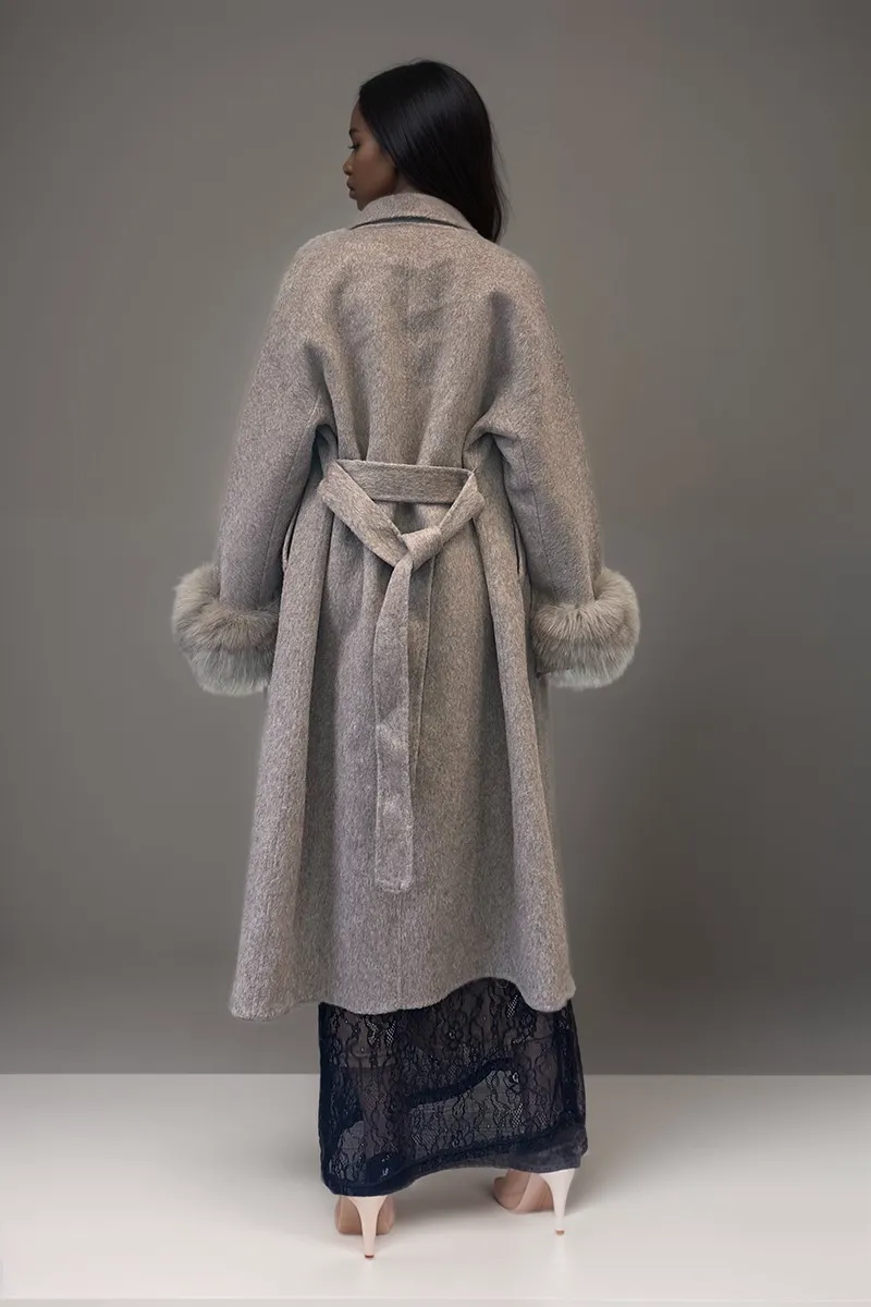 HCT013 Elegant Grey Wool Coat Outerwear