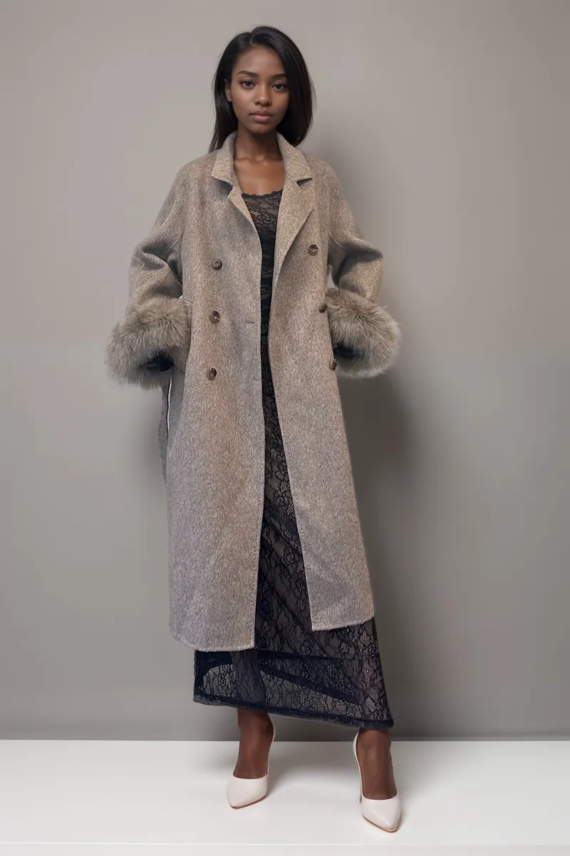 HCT013 Elegant Grey Wool Coat Outerwear