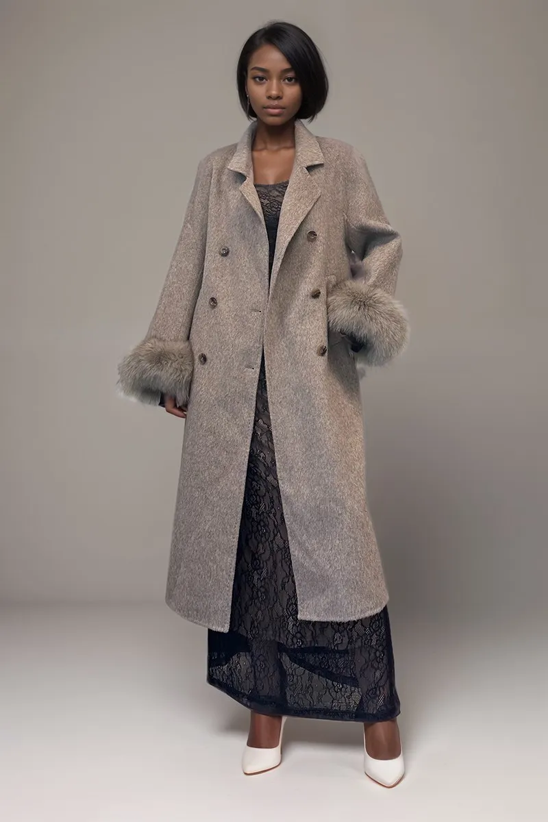 HCT013 Elegant Grey Wool Coat Outerwear