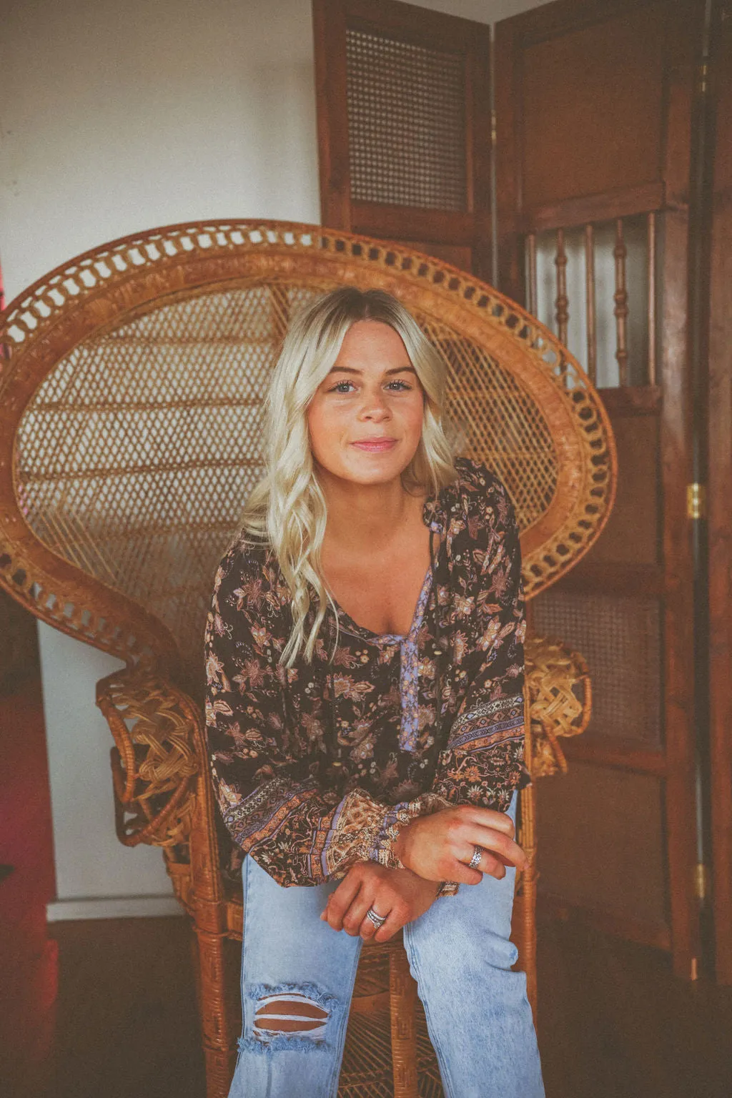 Henna Floral Peasant Blouse