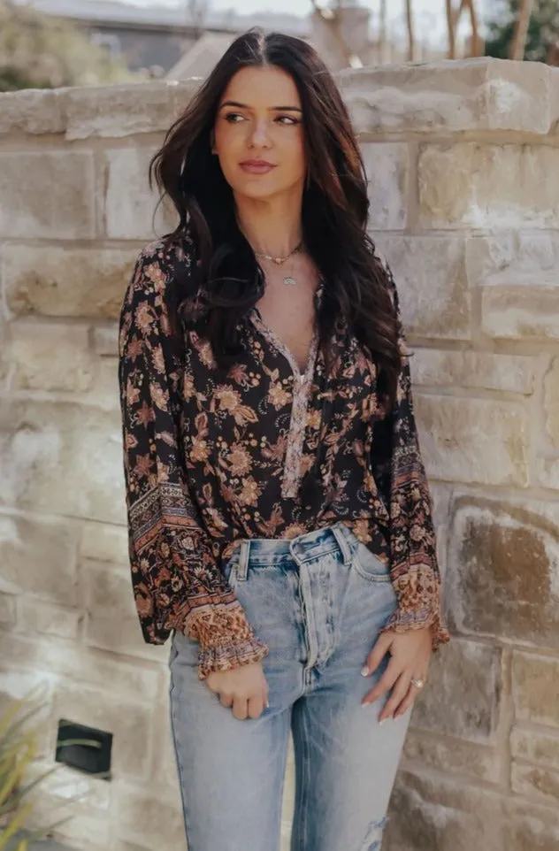Henna Floral Peasant Blouse
