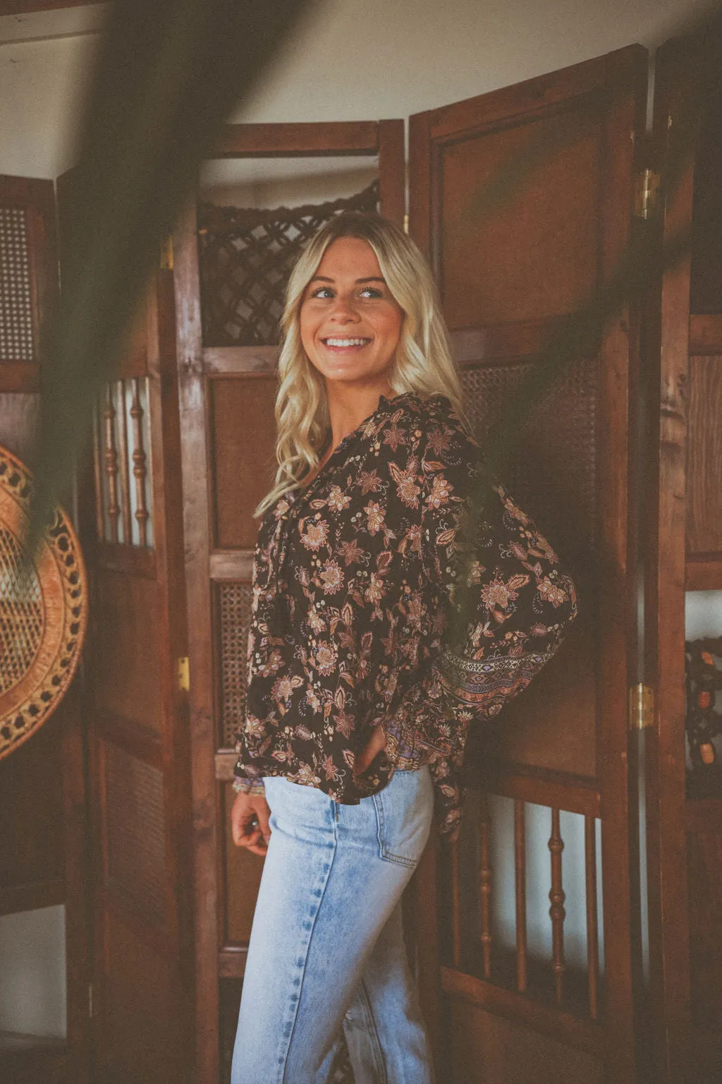 Henna Floral Peasant Blouse