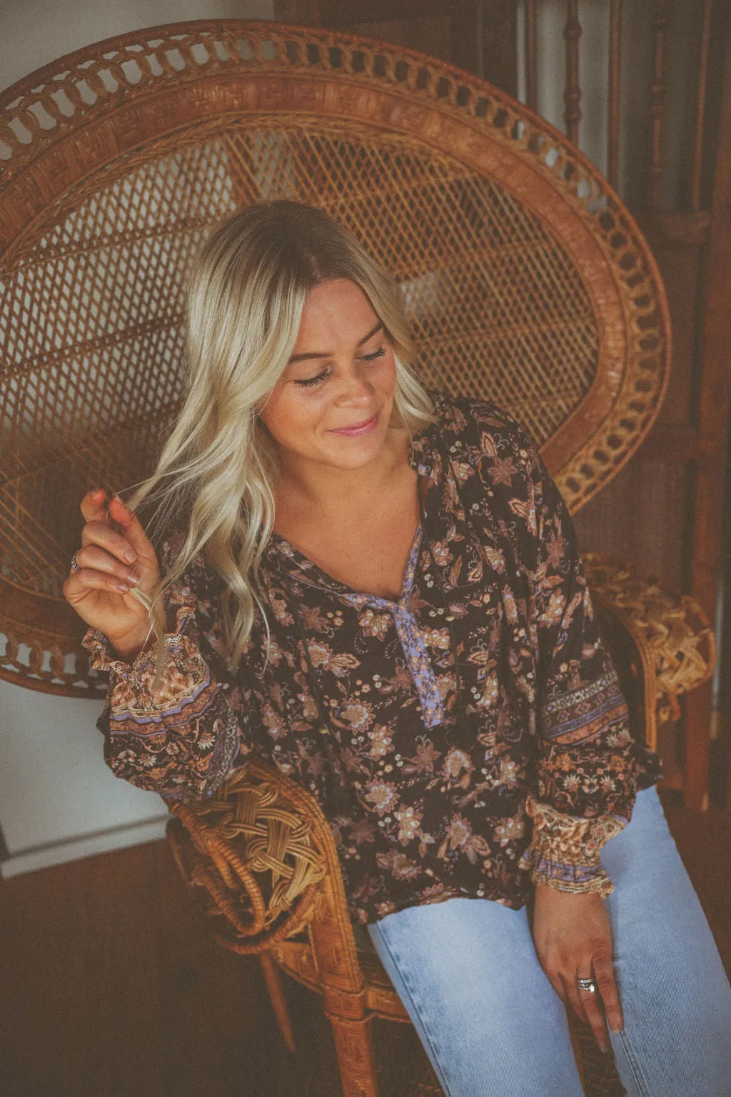 Henna Floral Peasant Blouse