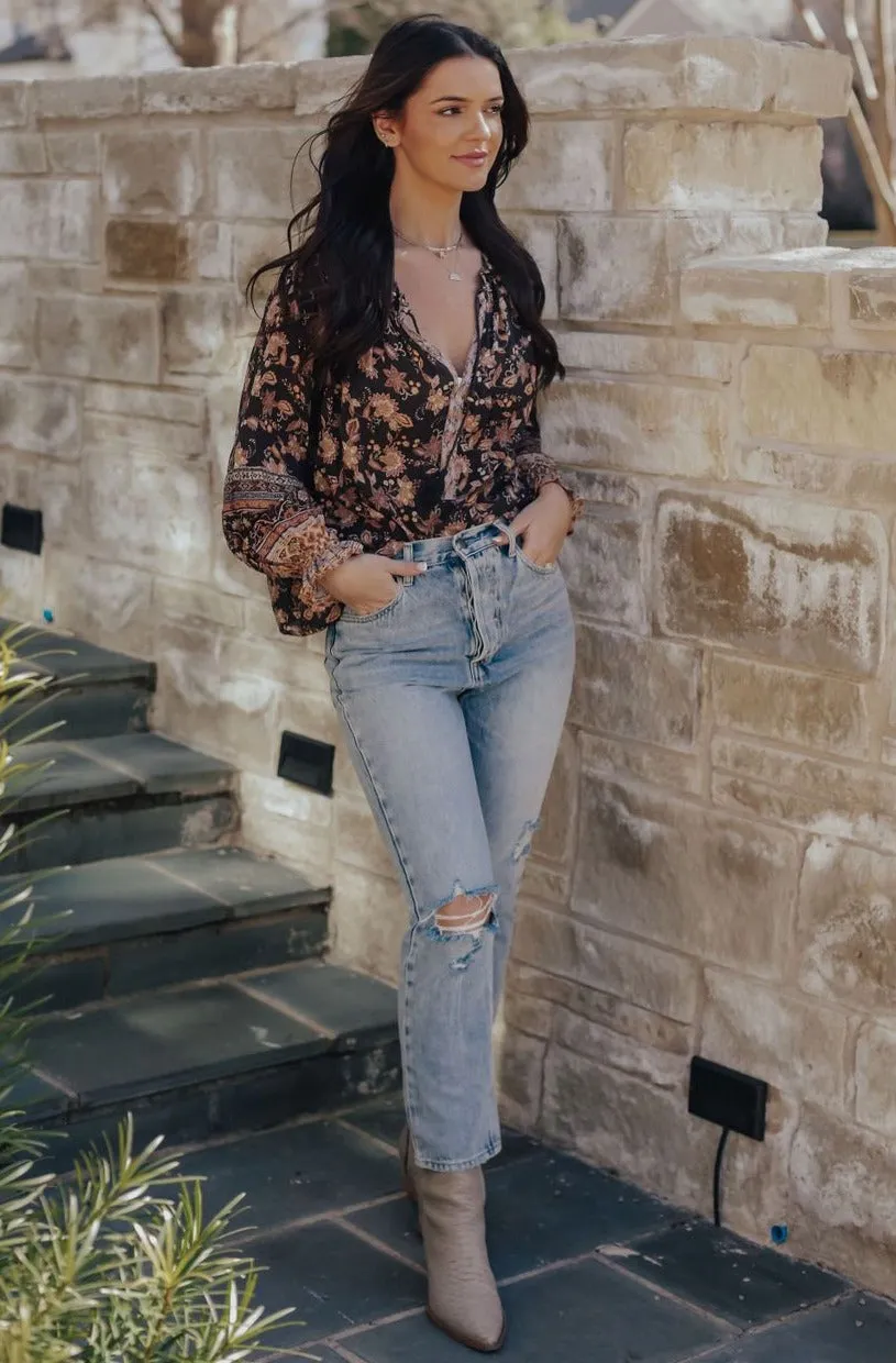 Henna Floral Peasant Blouse